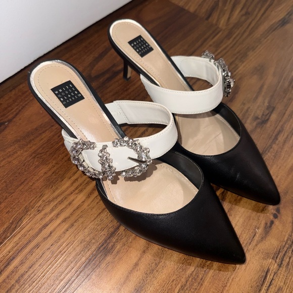 White House Black Market Black and White Heels with Sparkling Buckle - Picture 4 of 4